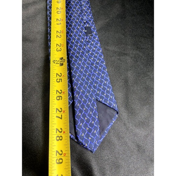 Brooks Brothers Makers Tie Silk Geometric Blue Chainlink Yellow L:58” W:3.5” - Picture 7 of 8
